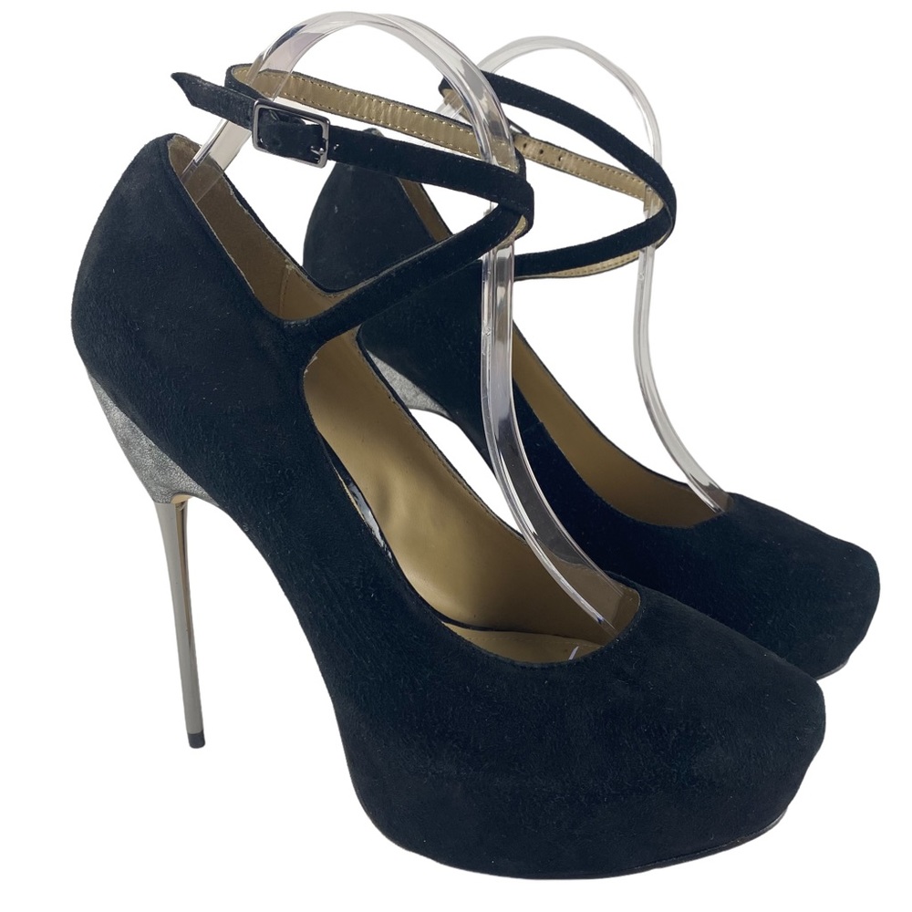 Aldo Suede Black and Pewter Platform Heels Size 40
